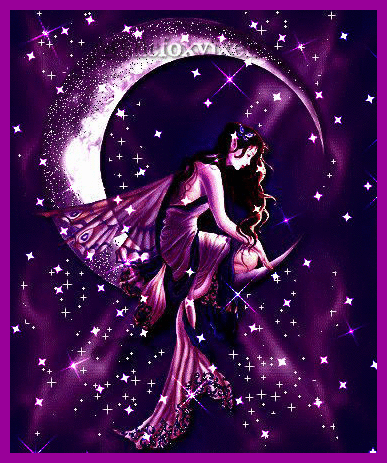 purple themed maiden sitting on the crescent moon